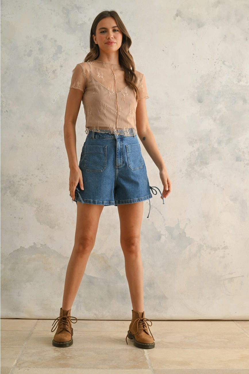 Lace Fabric Tank Lined Top