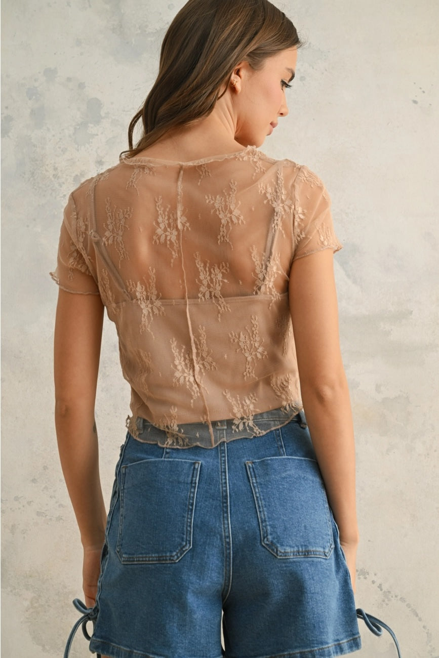 Lace Fabric Tank Lined Top